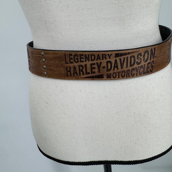 Harley Davidson Men's 30 Brown Studded Brown Leather Belt 97652/04V - Picture 1 of 6